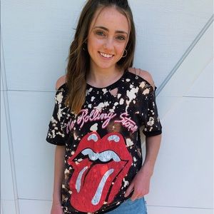 Distressed Rolling Stones Tee with Chains